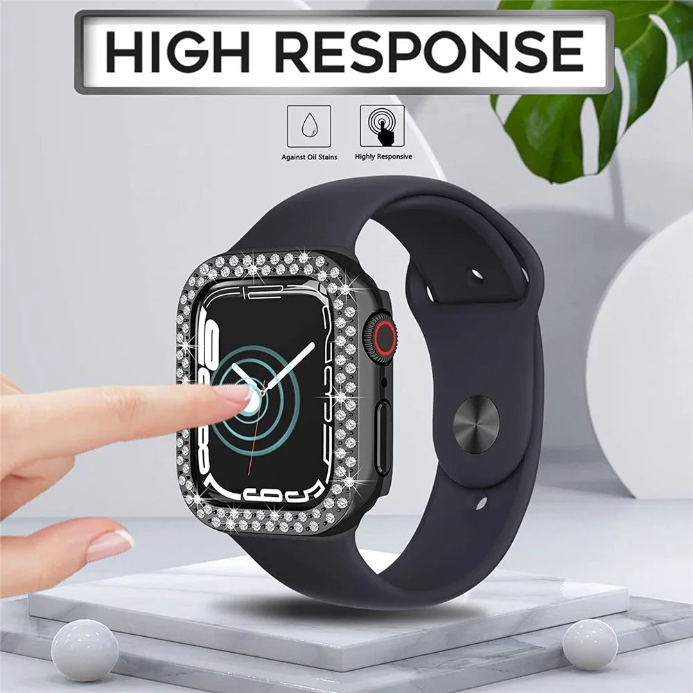 Shiny Rhinestone Hard PC Watch Case Frame Cover for Apple Watch Series 9 / 8 / 7 41mm - Black - 2