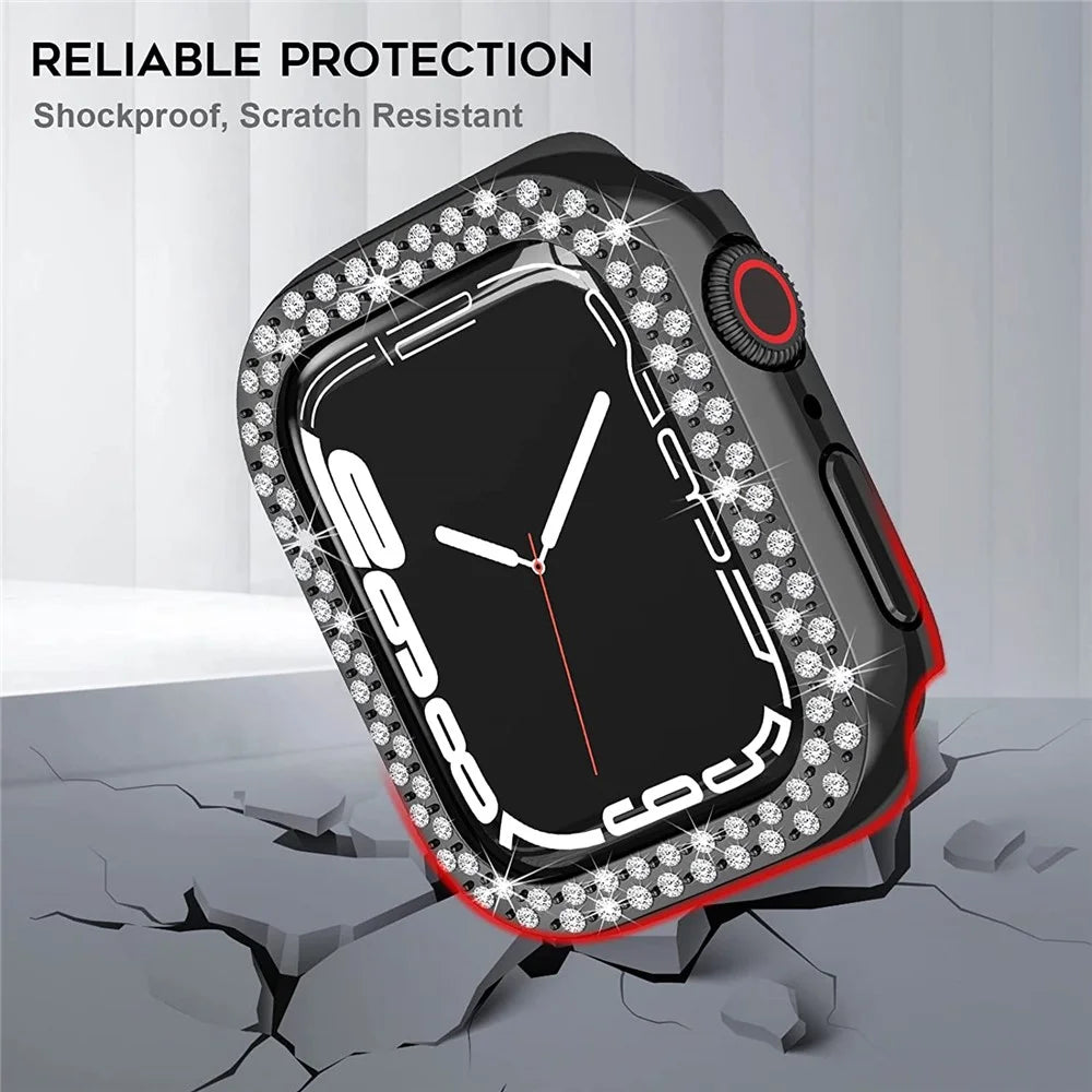 Shiny Rhinestone Hard PC Watch Case Frame Cover for Apple Watch Series 9 / 8 / 7 41mm - Black - 4