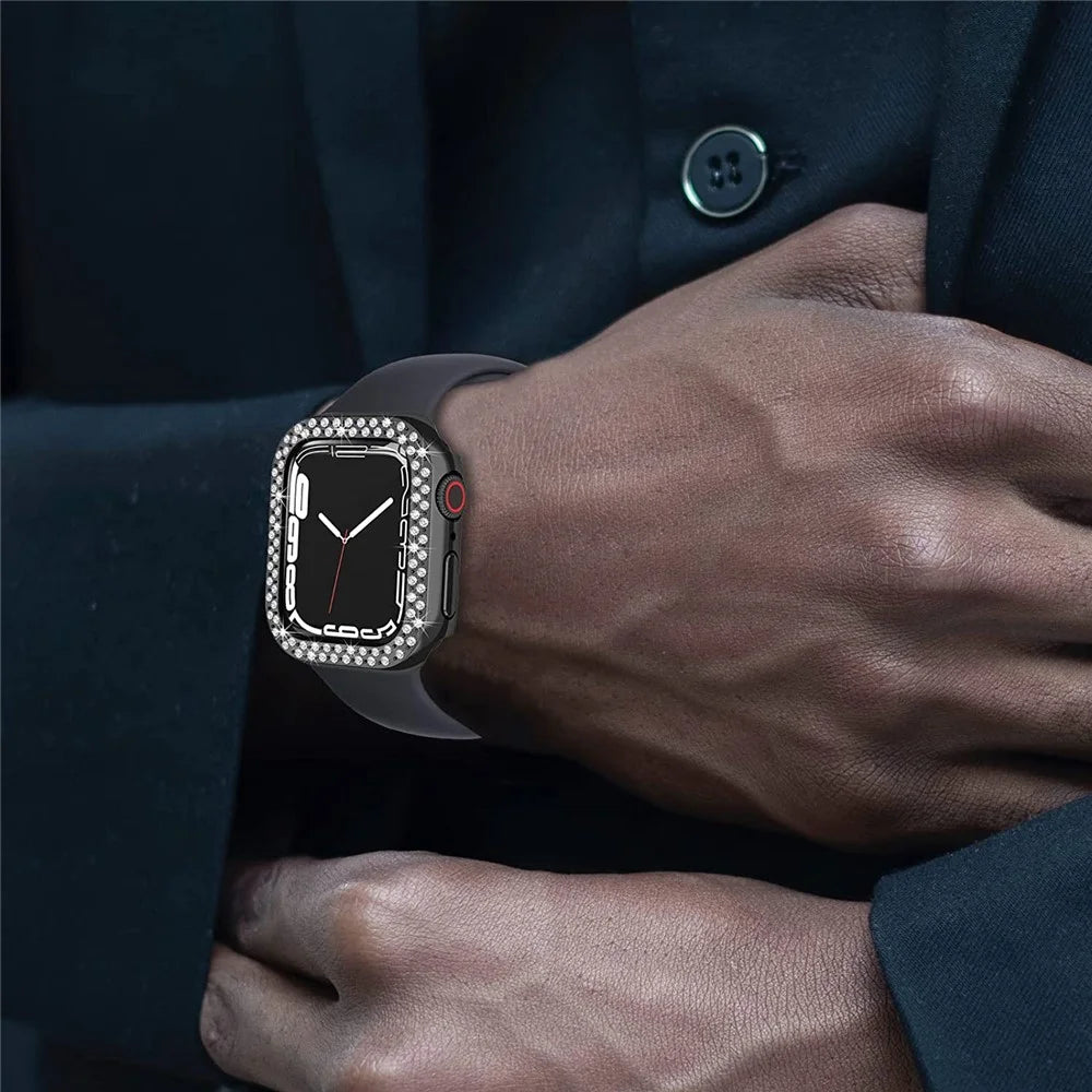 Shiny Rhinestone Hard PC Watch Case Frame Cover for Apple Watch Series 9 / 8 / 7 41mm - Black - 7