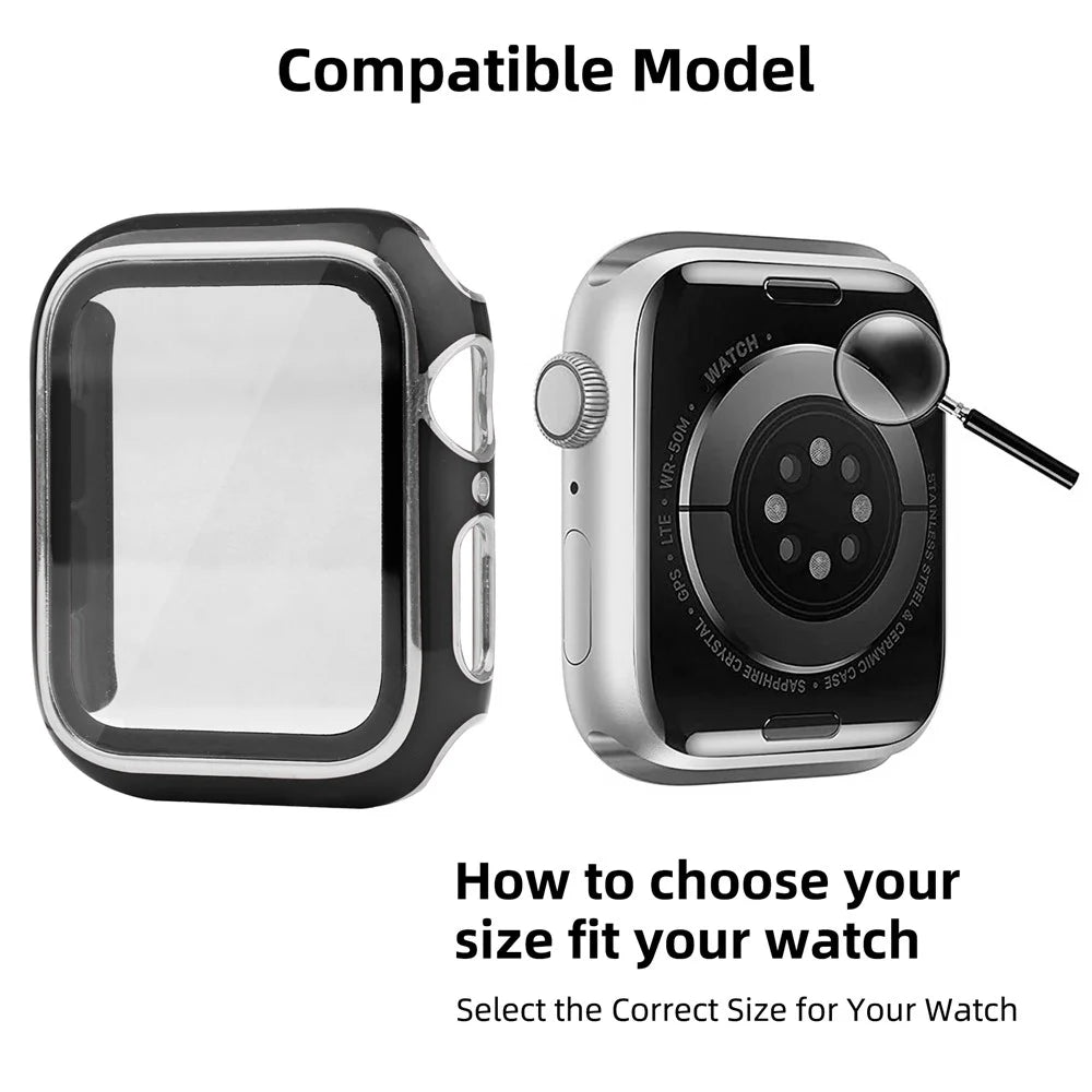 For Apple Watch Series 9 / 8 / 7 41mm Hard PC Electroplating Anti-drop Watch Case Frame Cover with Tempered Glass Screen Protective Film - Black / Silver - 4