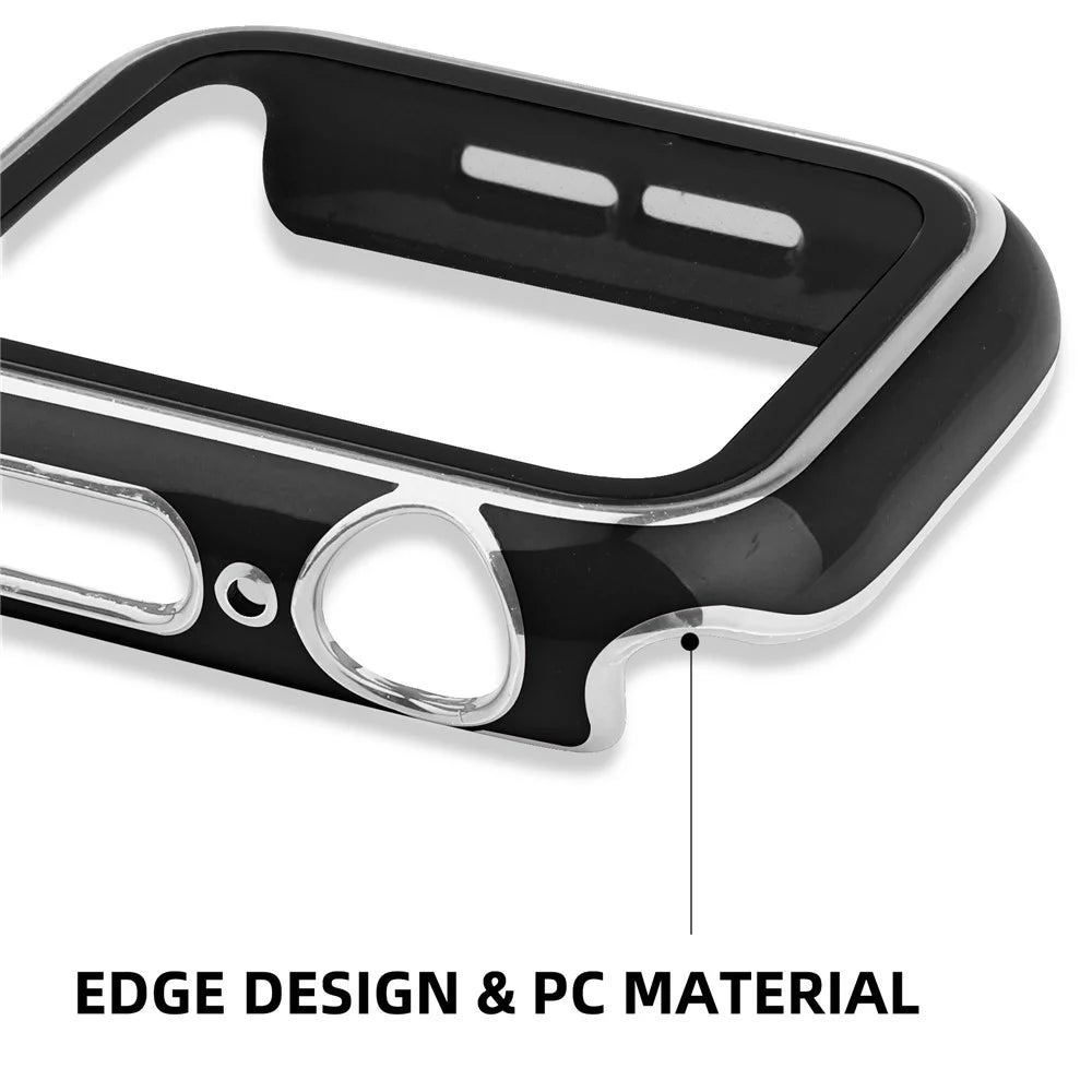 Electroplating Hard PC Watch Case Cover with Tempered Glass Screen Protector for Apple Watch Series 9 / 8 / 7 45mm - Black / Silver - 2