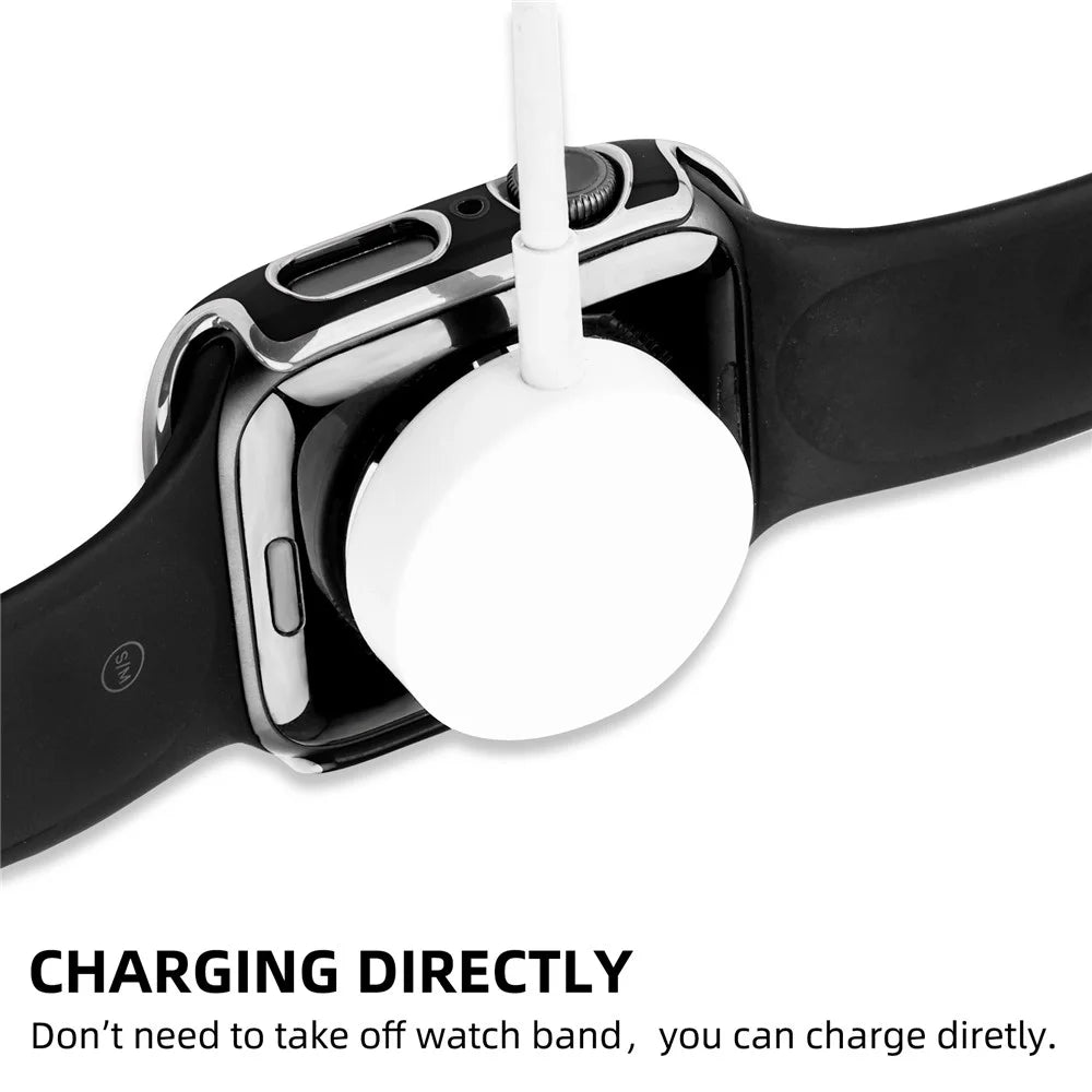Electroplating Hard PC Watch Case Cover with Tempered Glass Screen Protector for Apple Watch Series 9 / 8 / 7 45mm - Black / Silver - 3