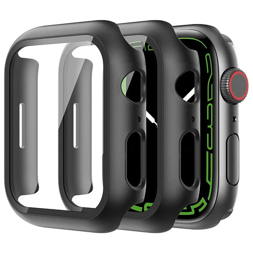 For Apple Watch Series 9 / 8 / 7 41mm 2Pcs Scratch-resistant 2-in-1 PC Watch Frame Cover with Tempered Glass Screen Protector Film - Black - 1