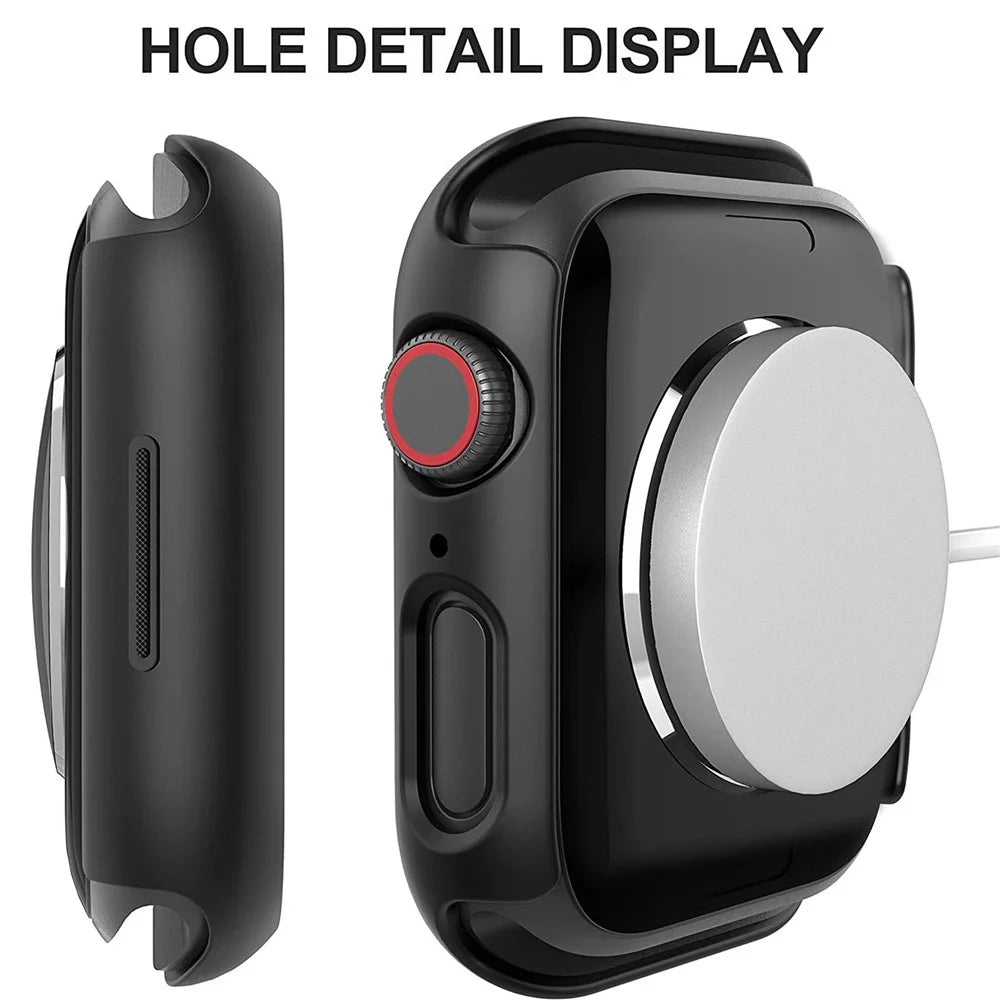 For Apple Watch Series 9 / 8 / 7 41mm 2Pcs Scratch-resistant 2-in-1 PC Watch Frame Cover with Tempered Glass Screen Protector Film - Black - 4