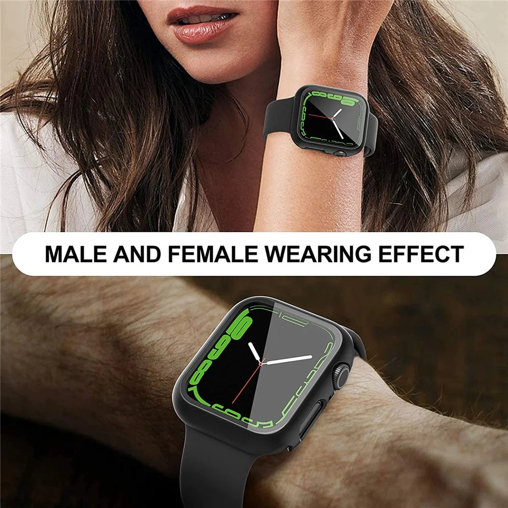 For Apple Watch Series 9 / 8 / 7 41mm 2Pcs Scratch-resistant 2-in-1 PC Watch Frame Cover with Tempered Glass Screen Protector Film - Black - 6