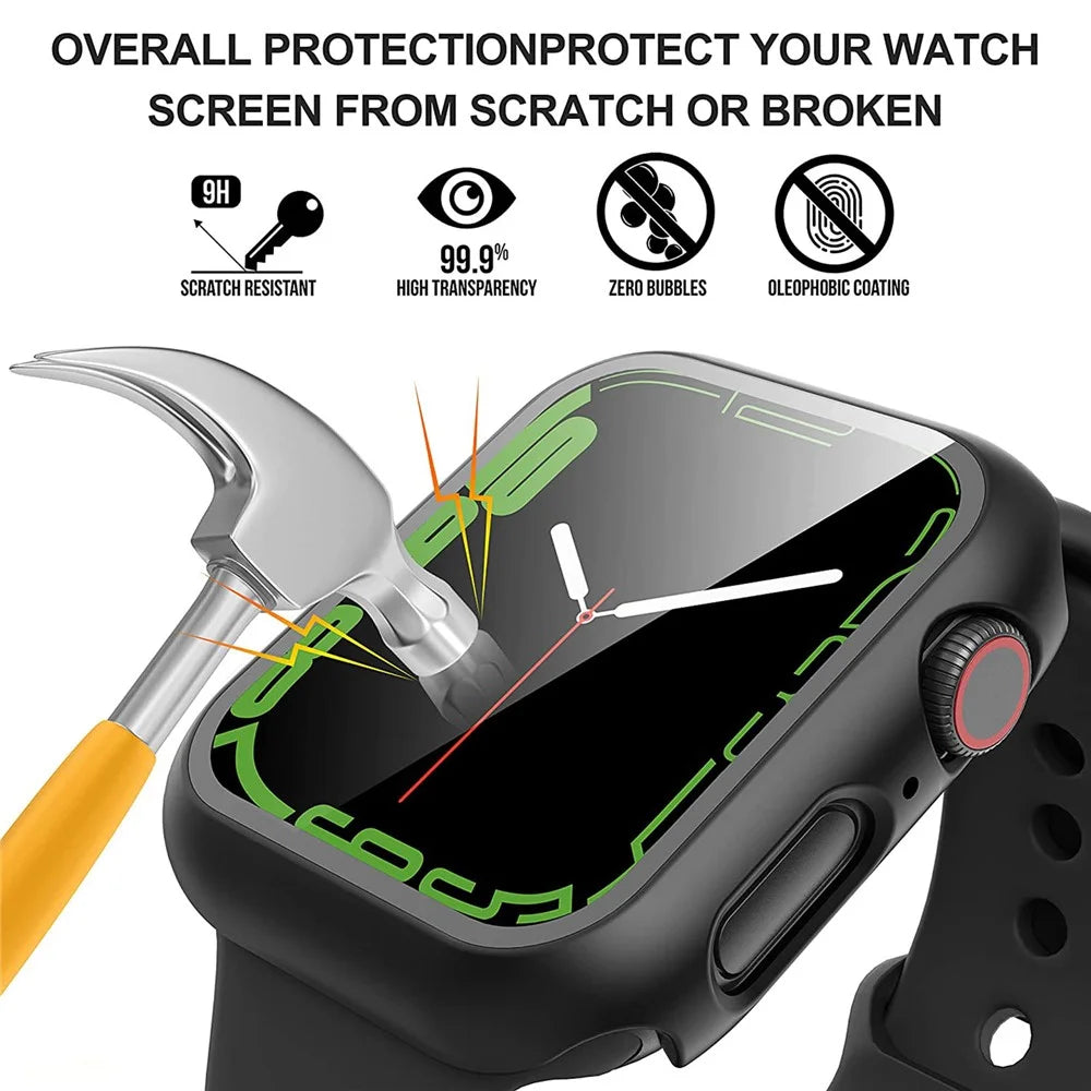 2Pcs Hard PC Smartwatch Frame Case+Tempered Glass Screen Protector for Apple Watch Series 9 / 8 / 7 45mm - Black - 2