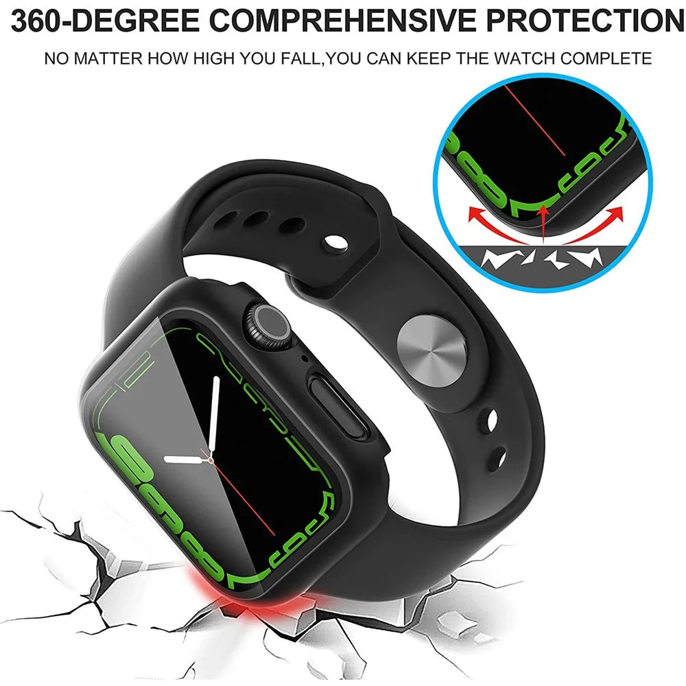 2Pcs Hard PC Smartwatch Frame Case+Tempered Glass Screen Protector for Apple Watch Series 9 / 8 / 7 45mm - Black - 3