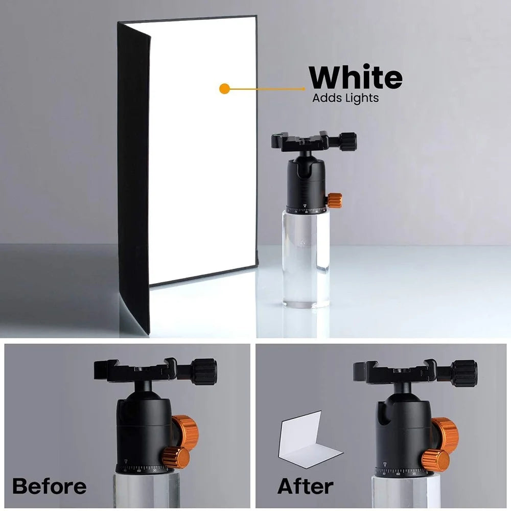 3 in 1 Light Reflector Photography Cardboard Studio Folding Light Diffuser Board for Still Life Product and Food Photo Shooting, A3 Size - Black/White/Silver - 3