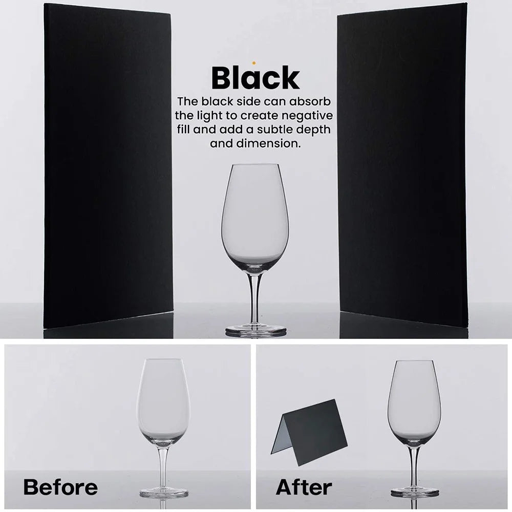 3 in 1 Light Reflector Photography Cardboard Studio Folding Light Diffuser Board for Still Life Product and Food Photo Shooting, A3 Size - Black/White/Silver - 4