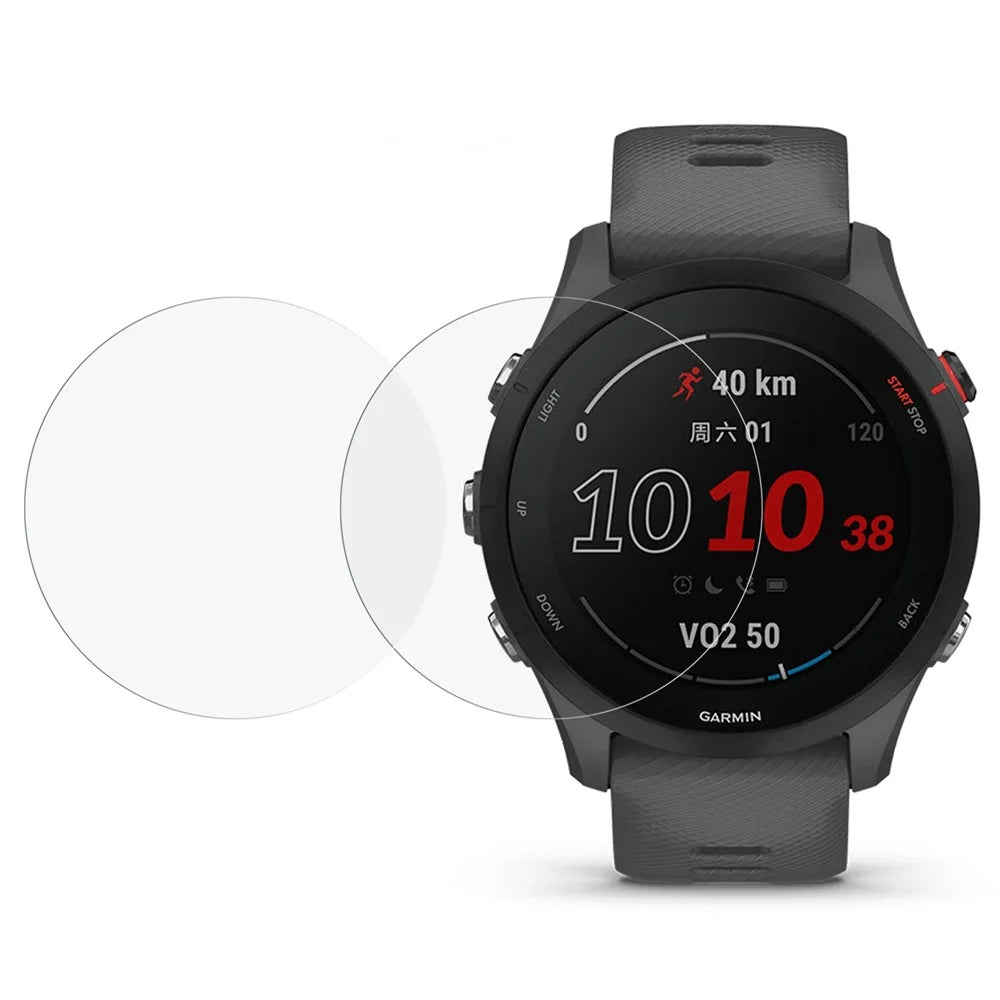 For Garmin Forerunner 255 2Pcs/Pack 2.5D Arc Edge Anti-scratch HD Tempered Glass Protective Film Smart Watch Screen Protector - 1