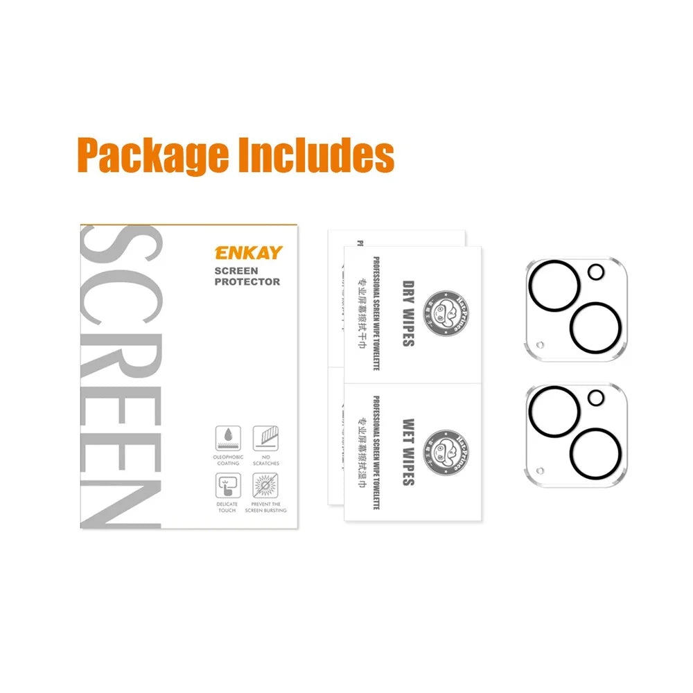ENKAY HAT PRINCE 2Pcs / Set for iPhone 14 6.1 inch / 14 Plus 6.7 inch Rear Camera Lens Film Tempered Glass Full Cover Lens Protector, Black Ring Version - 6