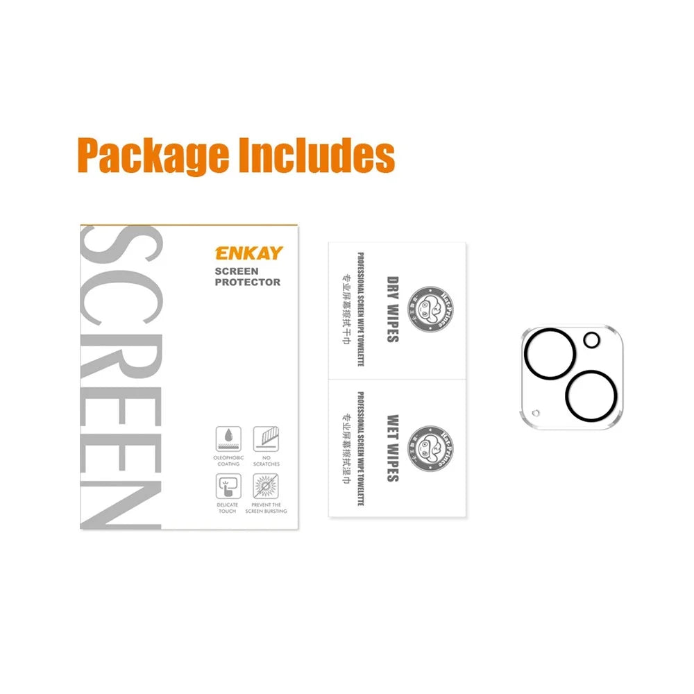 ENKAY HAT PRINCE Camera Lens Film for iPhone 14 6.1 inch / 14 Plus 6.7 inch, Full Cover Clear Tempered Glass Film, Black Ring Version - 6