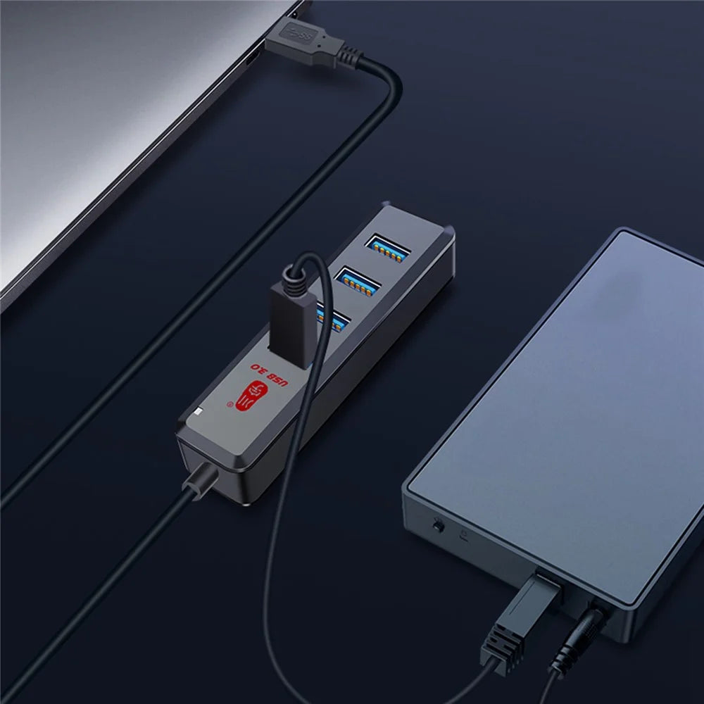 KAWAU H302-100CM Magnetic Design USB Splitter Multi USB Port Expander with Micro-B Charging Port 4-port USB 3.0 Hub with 100cm Cable - 3