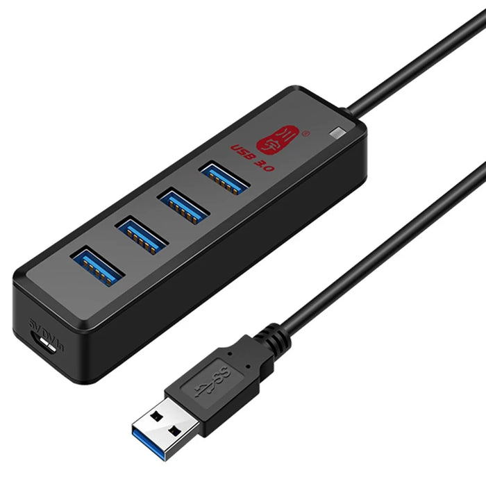 KAWAU H302-100CM Multi USB Port Expander with Micro-B Charging Port USB Splitter 4-port USB 3.0 Hub with 100cm Cable, Support Fast Data Transfer - 1