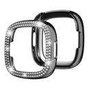 For Fitbit Versa 4 / Sense 2 Two Row Rhinestones Decor Hard PC Smart Watch Case Anti-scratch Protective Frame - Black - 1