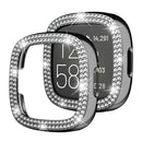 For Fitbit Versa 4 / Sense 2 Two Row Rhinestones Decor Hard PC Smart Watch Case Anti-scratch Protective Frame - Black - 2