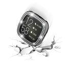 For Fitbit Versa 4 / Sense 2 Two Row Rhinestones Decor Hard PC Smart Watch Case Anti-scratch Protective Frame - Black - 4