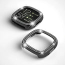 For Fitbit Versa 4 / Sense 2 Two Row Rhinestones Decor Hard PC Smart Watch Case Anti-scratch Protective Frame - Black - 6