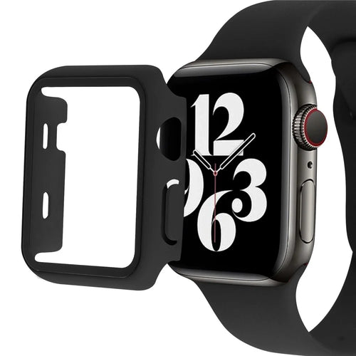 For Apple Watch SE3 / SE2 / SE1 /  6 / 5 / 4 40mm Hard PC Frame Cover with Tempered Glass Screen Protector Overall Protective Case  - Black - 1
