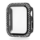 For Apple Watch Series 9 / 8 / 7 45mm Double Rhinestone Decor Protective Cover Hard PC Bumper Frame with Tempered Glass Screen Protector - Black - 1