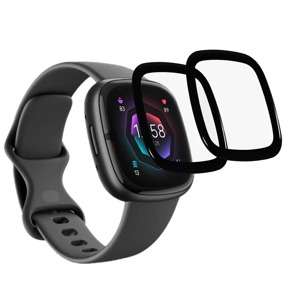 For Fitbit Sense 2 / Versa 4 2Pcs  /  Pack HD Screen Protector, Soft PMMA Full Coverage Smooth 3D Curved Protective Watch Film - 1