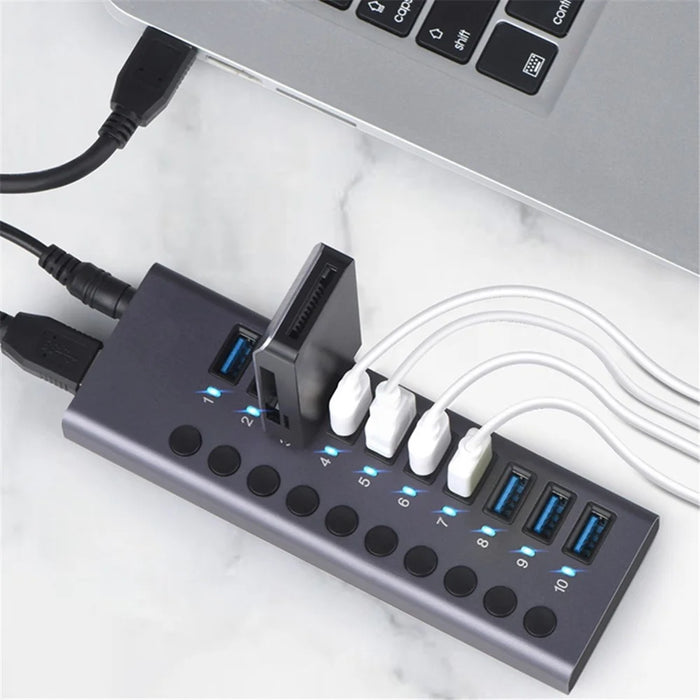 USB 3.0 Charging Station 10-Port Charger Expansion Power Hub Charging Dock with Independent Switch - US Plug - 2
