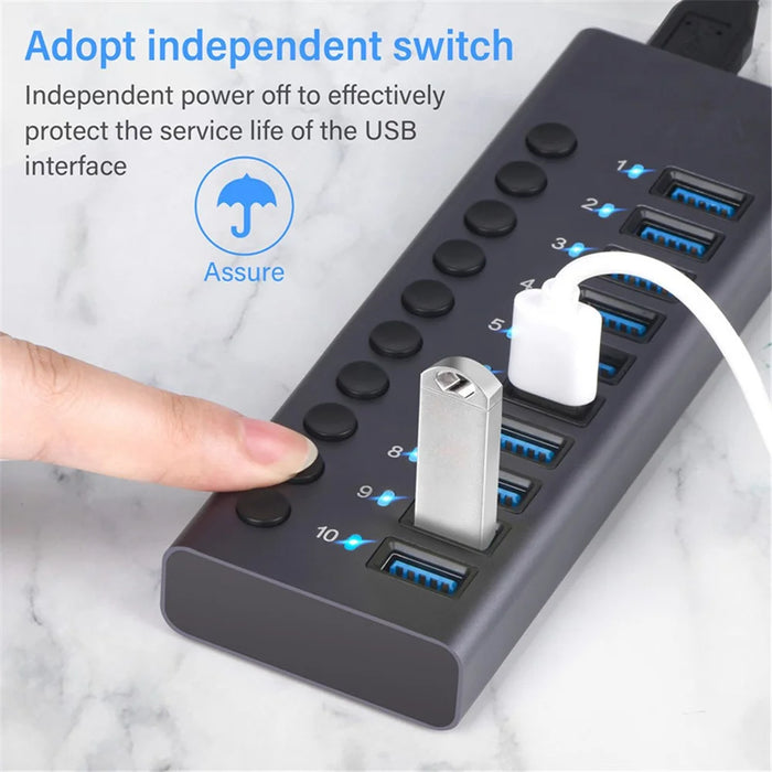 USB 3.0 Charging Station 10-Port Charger Expansion Power Hub Charging Dock with Independent Switch - US Plug - 4
