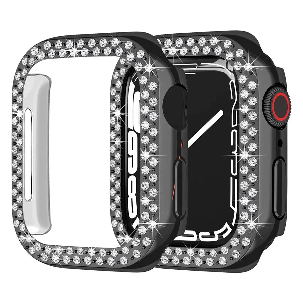 For Apple Watch SE3 / SE2 / SE1 /  6 / 5 / 4 44mm Rhinestone Decor Hard PC Smart Watch Case Anti-scratch Protective Frame - Black - 1