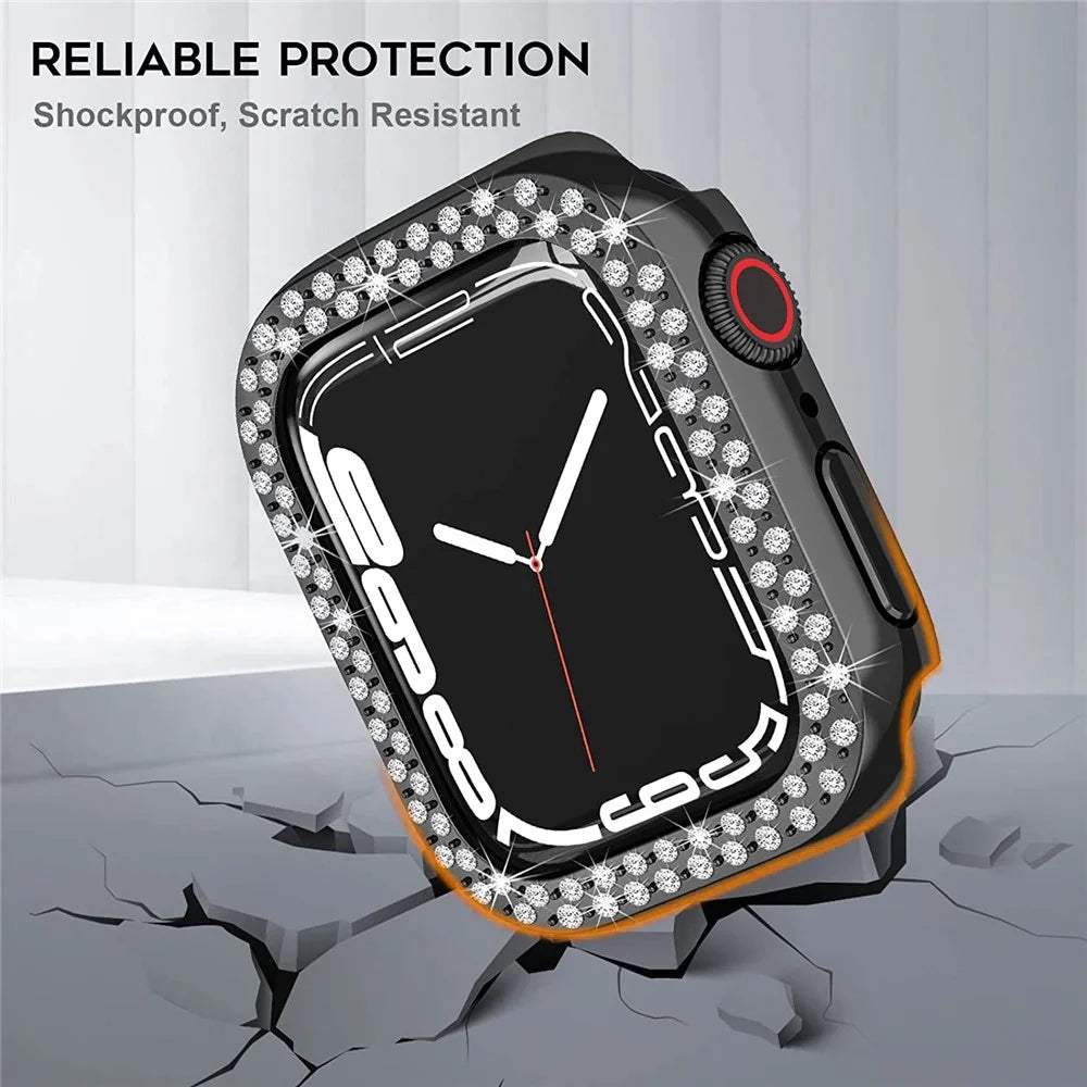 For Apple Watch SE3 / SE2 / SE1 /  6 / 5 / 4 44mm Rhinestone Decor Hard PC Smart Watch Case Anti-scratch Protective Frame - Black - 5