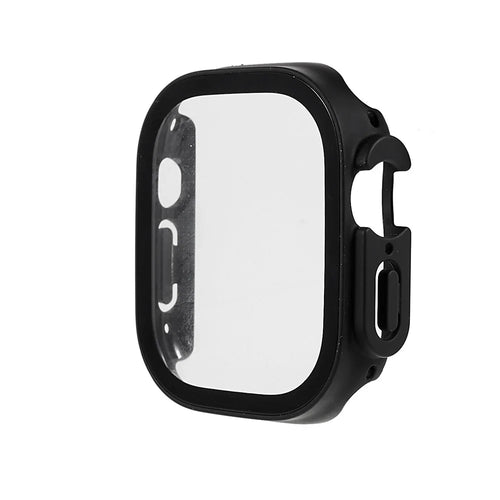 For Apple Watch Ultra 3 / Ultra 2 / Ultra 49mm Hard PC Watch Case Tempered Glass Screen Protector Drop-proof Shell with Button Cover - Black - 1