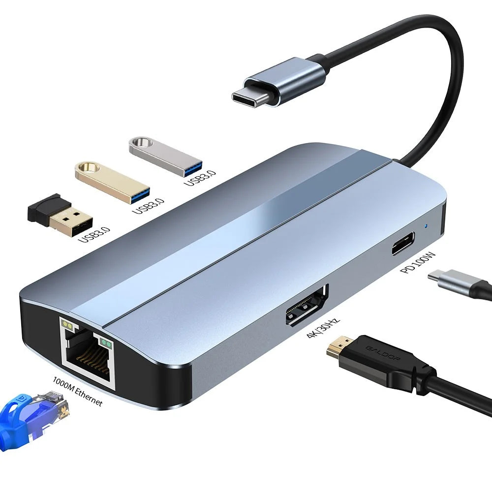 Multi-Port USB 3.0 Hub Adapter 6 in 1 USB3.0 Extender Type-C Docking Station with 3 x USB 3.0 - 2