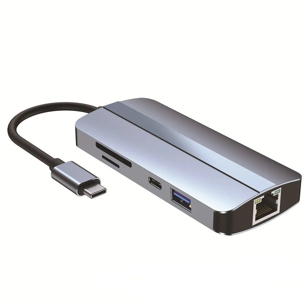 2206 For MacBook 9-in-1 Type-C Multi-Interface Hub Splitter HD+USB3.0+USB2.0+PD+USB-C+RJ45+SD+TF Slots Adapter Docking Station - 1