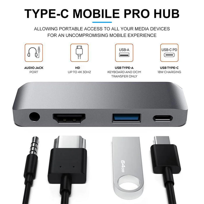 4 in 1 USB C Hub Aluminum Alloy USB C Docking Station Multiport Adapter for iPad Pro - 4