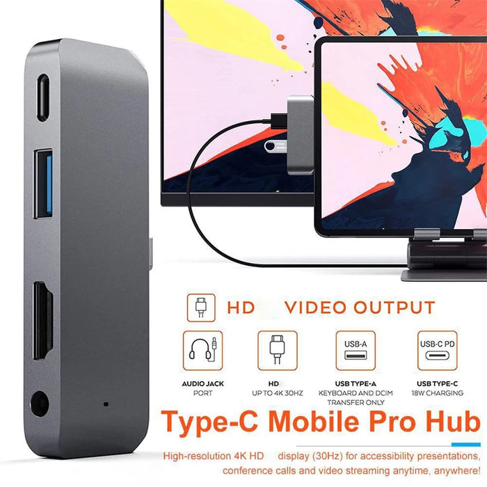 4 in 1 USB C Hub Aluminum Alloy USB C Docking Station Multiport Adapter for iPad Pro - 5
