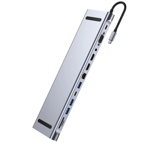 2003U2 Multi-Port 12-in-1 USB-C Docking Station Mini Metal USB Hub Converter Portable Type-C Adapter Support Dual HD 4K  /  30Hz, PD 100W, VGA, RJ45 100Mbps - 1