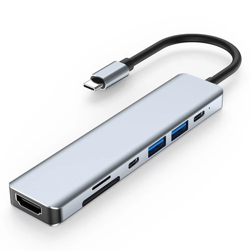 2121 7-in-1 USB-C Docking Station Lightweight Portable USB Hub Adapter Multi-Port Type-C Converter Support HD 4K 30Hz, PD 87W, 5.0Gbps Data Transmission - 1