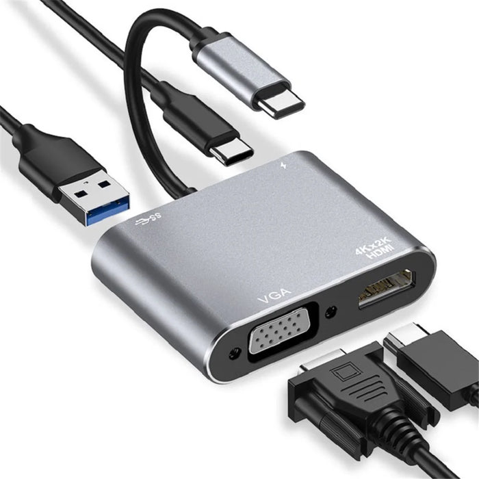 4-in-1 Type-C Docking Station Portable USB-C Hub Adapter Type-C Splitter to USB 3.0+HD+VGA+USB-C - 3