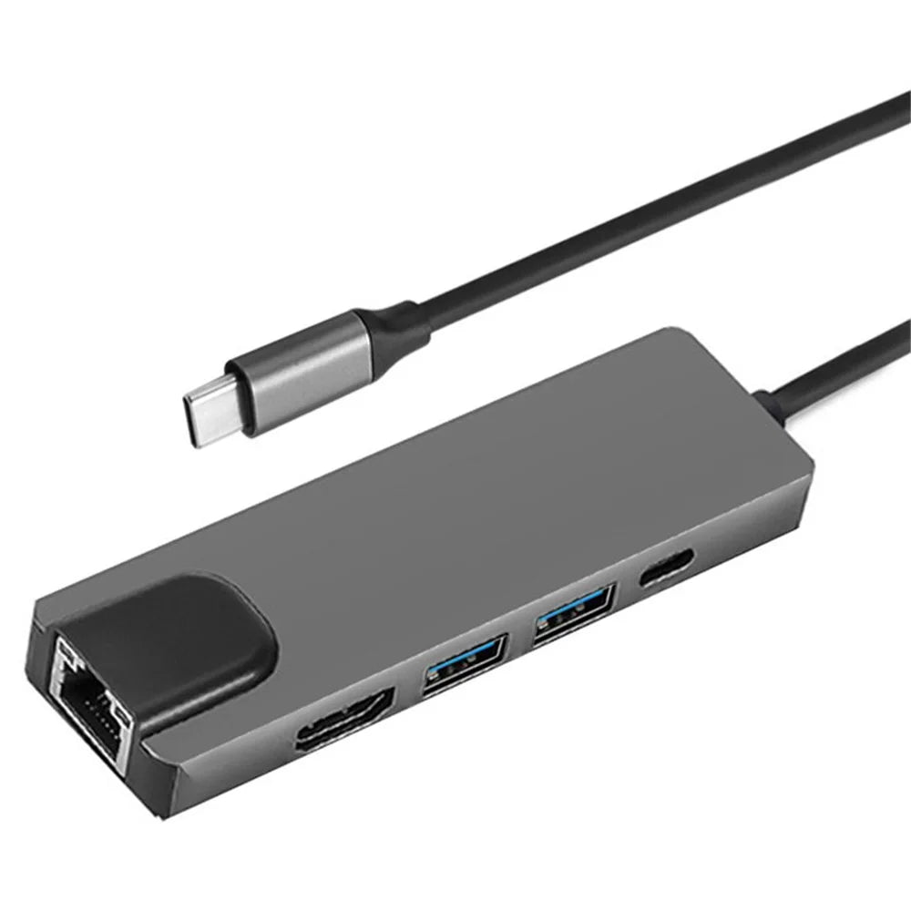 Portable Type-C Docking Station 5-in-1 USB-C Hub Adapter 4K HD Type-C Splitter to RJ45, USB-C, USB 3.0 - 1
