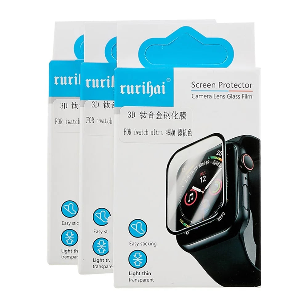 RURIHAI For Apple Watch Ultra 3 / Ultra 2 / Ultra 49mm Watch Screen Protector Titanium Alloy Edge High Aluminum-silicon Glass Screen Film - Gold - 7