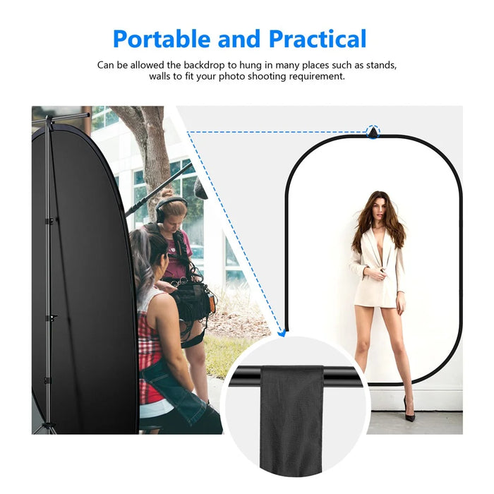 NEEWER NW-506 150x200cm Oval Photography Backdrop Screen Double-sided Photography Background - Black / White - 6
