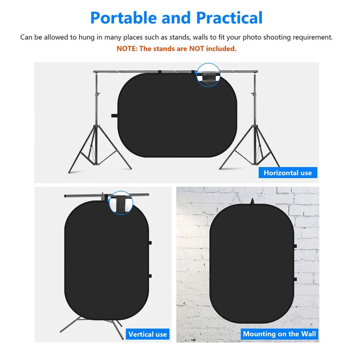 NEEWER NW-506 150x200cm Oval Photography Backdrop Screen Double-sided Photography Background - Black / White - 7