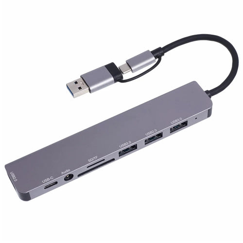 2218TU 8 in 1 USB Hub Adapter USB / Type-C to USB3.0 + 3 USB 2.0 + USB-C + SD / TF + 3.5mm Docking Station - 1