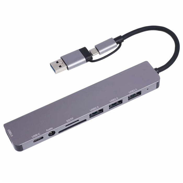2218TU 8 in 1 USB Hub Adapter USB / Type-C to USB3.0 + 3 USB 2.0 + USB-C + SD / TF + 3.5mm Docking Station - 1