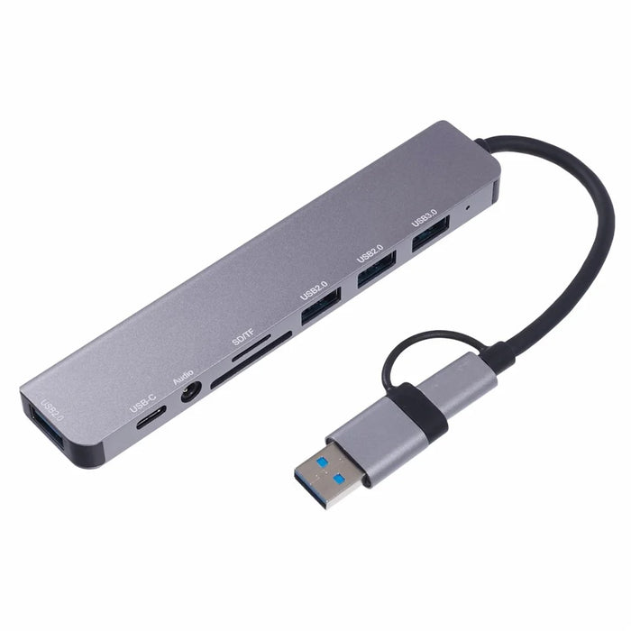 2218TU 8 in 1 USB Hub Adapter USB / Type-C to USB3.0 + 3 USB 2.0 + USB-C + SD / TF + 3.5mm Docking Station - 4