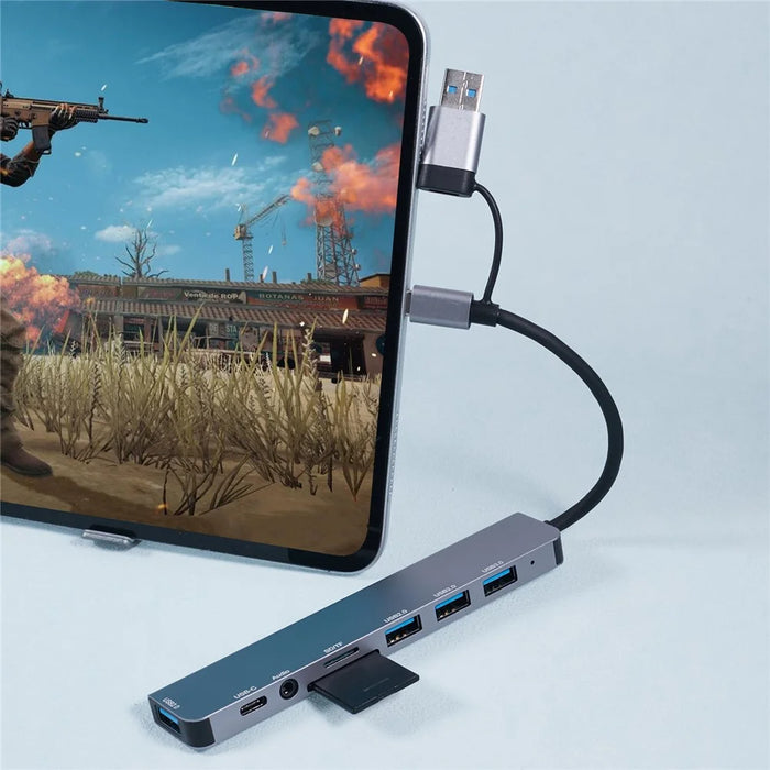 2218TU 8 in 1 USB Hub Adapter USB / Type-C to USB3.0 + 3 USB 2.0 + USB-C + SD / TF + 3.5mm Docking Station - 6