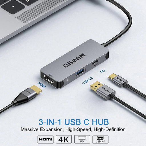 QGEEM UH03-1 3 in 1 Docking Station Multifunction Type-C Hub Adapter USB-C to HD / PD 100W / USB Converter - 2