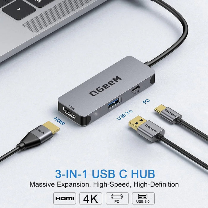 QGEEM UH03-1 3 in 1 Docking Station Multifunction Type-C Hub Adapter USB-C to HD / PD 100W / USB Converter - 2