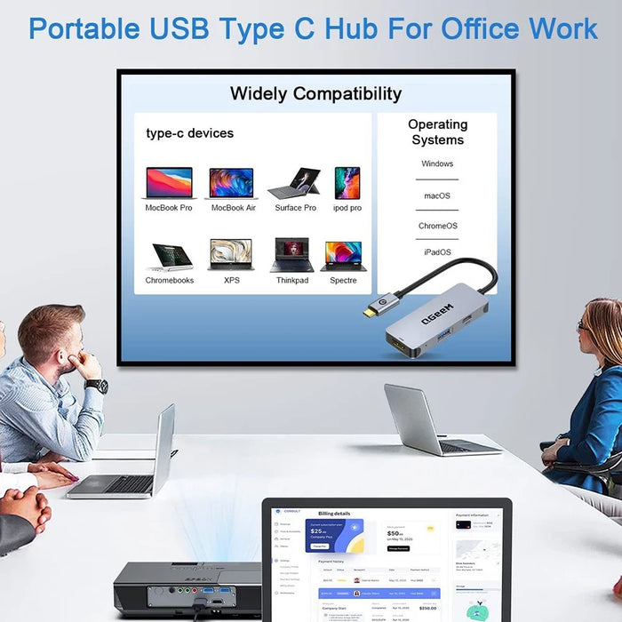 QGEEM UH03-1 3 in 1 Docking Station Multifunction Type-C Hub Adapter USB-C to HD / PD 100W / USB Converter - 6