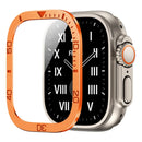 For Apple Watch Ultra 3 / Ultra 2 / Ultra 49mm Tempered Glass Screen Protector Numbers Marker Metal Frame with Built-in Clear Film - Orange - 1