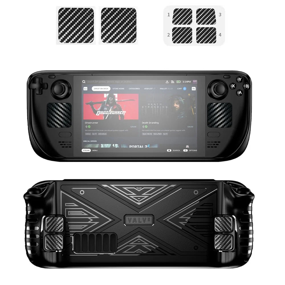 6Pcs / Set For Steam Deck Game Console Carbon Fiber Pattern PVC Decal Protective Sticker - 2